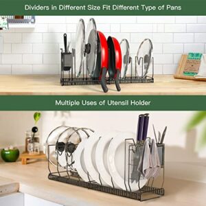 BesChase Pots and Pans Organizer, Pot Lid Organizer Holder Pan Organizer Rack with 8 Adjustable Dividers 1 Utensil Holder for Cabinet Countertop Cupboard Kitchen, Upgraded in 2022