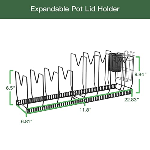 BesChase Pots and Pans Organizer, Pot Lid Organizer Holder Pan Organizer Rack with 8 Adjustable Dividers 1 Utensil Holder for Cabinet Countertop Cupboard Kitchen, Upgraded in 2022