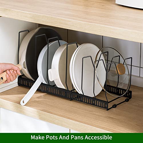 BesChase Pots and Pans Organizer, Pot Lid Organizer Holder Pan Organizer Rack with 8 Adjustable Dividers 1 Utensil Holder for Cabinet Countertop Cupboard Kitchen, Upgraded in 2022