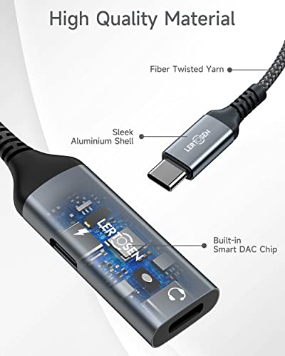 LERTOSEN USB C Splitter, Dual USB C Headphone and Charger Adapter,2-in-1 USB C PD 3.0 Charging Port to Aux Audio and 60W Fast Charging Dongle Cable Cord for Galaxy S22/S21/S20/Note 20,Pixel 4/3/2/XL