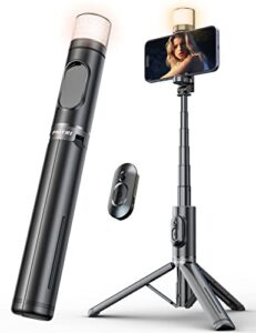 selfie stick with curved fill light, portable & stable phone tripod stand with wireless remote for iphone/samsung/google/one plus/sony etc.