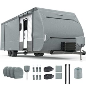 vigorvan rv cover, upgraded waterproof travel trailer cover thick 6 layers top fits up to 30'-33', anti-uv & windproof camper cover with tongue jack cover, tire covers and gutter covers