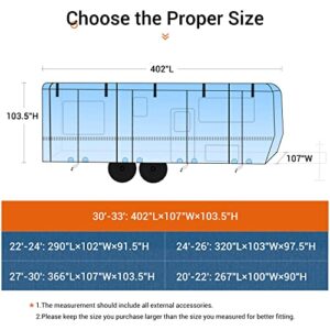 Vigorvan RV Cover, Upgraded Waterproof Travel Trailer Cover Thick 6 Layers Top Fits Up to 30'-33', Anti-UV & Windproof Camper Cover with Tongue Jack Cover, Tire Covers and Gutter Covers