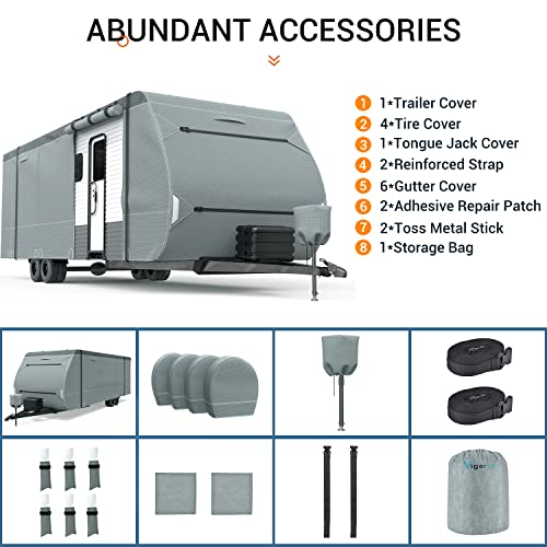 Vigorvan RV Cover, Upgraded Waterproof Travel Trailer Cover Thick 6 Layers Top Fits Up to 30'-33', Anti-UV & Windproof Camper Cover with Tongue Jack Cover, Tire Covers and Gutter Covers