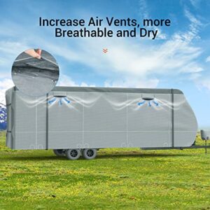 Vigorvan RV Cover, Upgraded Waterproof Travel Trailer Cover Thick 6 Layers Top Fits Up to 30'-33', Anti-UV & Windproof Camper Cover with Tongue Jack Cover, Tire Covers and Gutter Covers