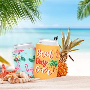 Whaline 12Pcs Summer Hawaiian Can Sleeves Reusable Cooler & Insulated Can Sleeves Beer Can Cooler Covers Collapsible Insulator Drink Sleeves for 12oz Beverage Coffee Cans Bottles, 6 Designs