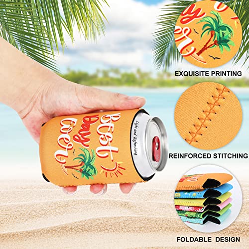 Whaline 12Pcs Summer Hawaiian Can Sleeves Reusable Cooler & Insulated Can Sleeves Beer Can Cooler Covers Collapsible Insulator Drink Sleeves for 12oz Beverage Coffee Cans Bottles, 6 Designs