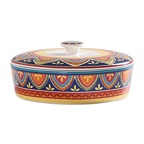 Bico Tunisian Ceramic 8.8 inch Tortilla Warmer, Tortilla Server with Lid, Taco Holder for Mexican Fiesta Party, Taco Tuesday, Cinco De Mayo, Microwave and Dishwasher Safe