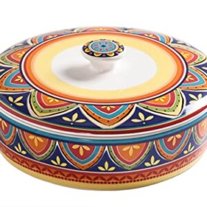 Bico Tunisian Ceramic 8.8 inch Tortilla Warmer, Tortilla Server with Lid, Taco Holder for Mexican Fiesta Party, Taco Tuesday, Cinco De Mayo, Microwave and Dishwasher Safe