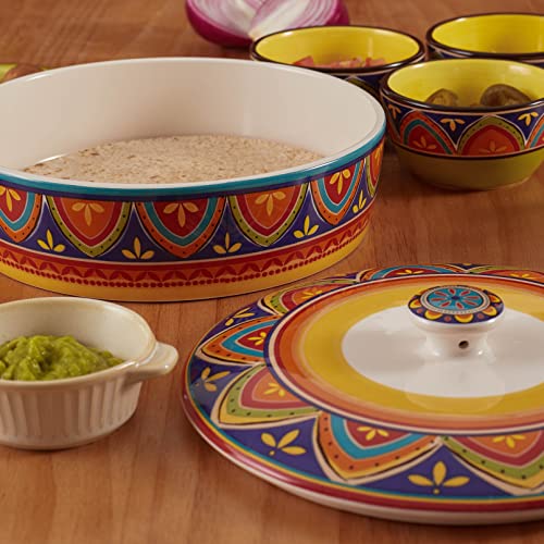 Bico Tunisian Ceramic 8.8 inch Tortilla Warmer, Tortilla Server with Lid, Taco Holder for Mexican Fiesta Party, Taco Tuesday, Cinco De Mayo, Microwave and Dishwasher Safe