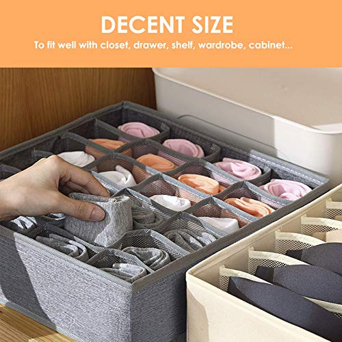 Criusia 6 Pack Sock Underwear Organizer Dividers, 128 Cell Drawer Organizers Fabric Foldable Cabinet Closet Organizers and Storage Boxes for Storing Socks, Underwear, Ties (16+24+24 Cell)