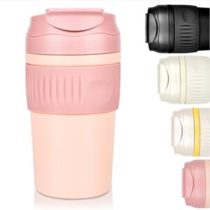 coffee travel mug, double walled insulated vacuum coffee tumbler with leakproof flip insulated coffee mug, for hot and cold water coffee and tea in travel car office school camping (pink, 17)