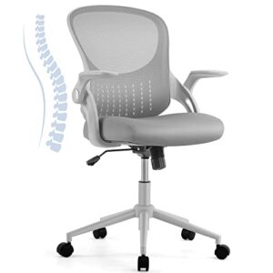 zunmos home office ergonomic mesh computer desk high back swivel task executive chair with soft armrests padded lumbar support and adjustable rotatable headrest, grey