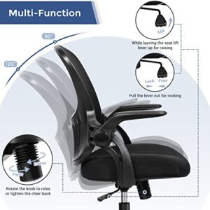 ZUNMOS Home Office Ergonomic Mesh Computer Desk High Back Swivel Task Executive Chair with Soft Armrests Padded Lumbar Support and Adjustable Rotatable Headrest, Black