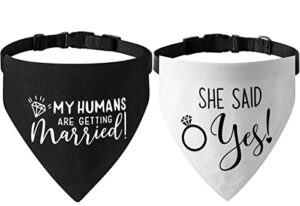 engagement gift, my humans are getting married dog bandana collar, wedding photo prop, pet scarf, dog engagement announcement, pet accessories (medium, black+white)