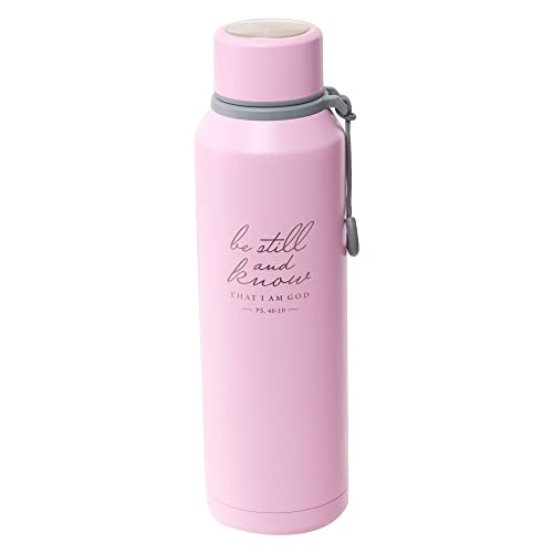 Christian Art Gifts Insulated Stainless Steel Double Wall Vacuum Sealed Water Bottle for Women: Be Still & Know - Psalm 46:10 Inspirational Bible Verse for Hot/Cold Liquids All Day, Pink, 24 fl. oz.