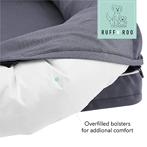 Classic Brands Ruff n' Roo X-Large Waterproof Bolster Cotton and Memory Foam Dog Bed with Non-Slip Bottom, Grey