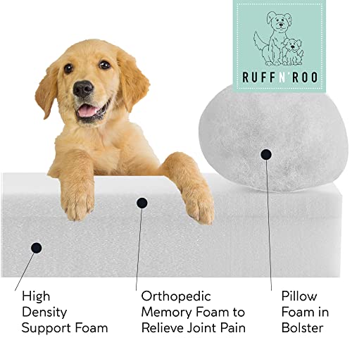 Classic Brands Ruff n' Roo X-Large Waterproof Bolster Cotton and Memory Foam Dog Bed with Non-Slip Bottom, Grey