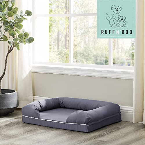 Classic Brands Ruff n' Roo X-Large Waterproof Bolster Cotton and Memory Foam Dog Bed with Non-Slip Bottom, Grey