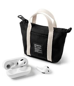 ringke mini pouch tote bag compatible with airpods pro case and airpods 3rd, 2nd, 1st generation case, galaxy buds pouch, universal wireless ear buds cover with keychain for women, men - black