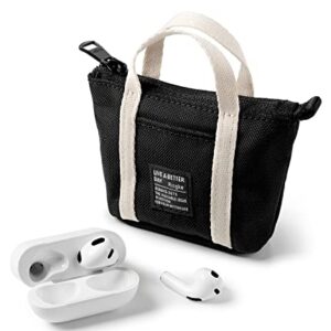 Ringke Mini Pouch Tote Bag Compatible with AirPods Pro Case and AirPods 3rd, 2nd, 1st Generation Case, Galaxy Buds Pouch, Universal Wireless Ear Buds Cover with Keychain for Women, Men - Black