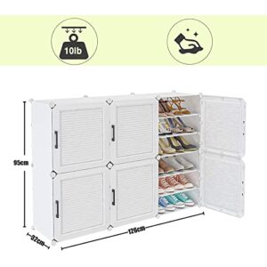 KUYT Portable 36 Pair DIY Shoe Storage Shelf Organizer, Plastic Shoe Organizer for Entryway, Shoe Cabinet with Doors, for Shoes Boots Slippers