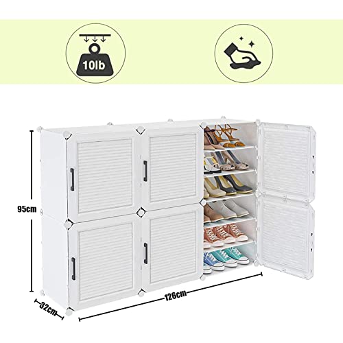 KUYT Portable 36 Pair DIY Shoe Storage Shelf Organizer, Plastic Shoe Organizer for Entryway, Shoe Cabinet with Doors, for Shoes Boots Slippers