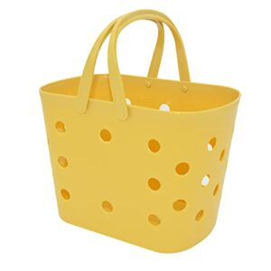 shopping basket soft portable picnic basket plastic wash basket dirty clothes storage basket bath (yellow, one size)