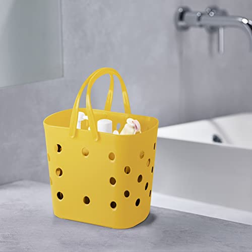 Shopping Basket Soft Portable Picnic Basket Plastic Wash Basket Dirty Clothes Storage Basket Bath (Yellow, One Size)