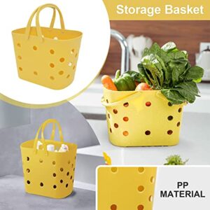 Shopping Basket Soft Portable Picnic Basket Plastic Wash Basket Dirty Clothes Storage Basket Bath (Yellow, One Size)