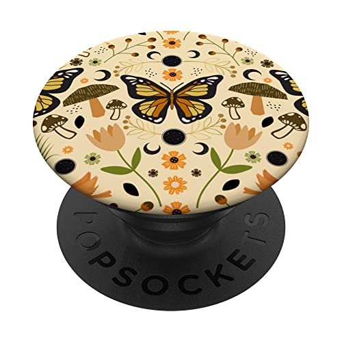 Aesthetic Cottagecore Vintage Mushroom Moon Floral Garden PopSockets Swappable PopGrip