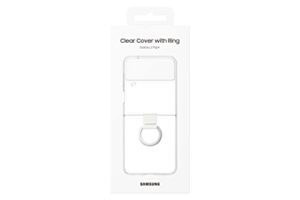 samsung galaxy z flip4 clear cover with ring, protective phone case with finger loop, handheld design, us version, transparent