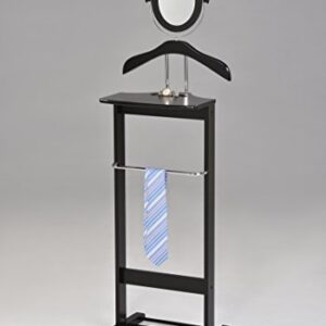 KB Designs - Black Wood Suit & Tie Freestanding Valet Stand, Clothing Organizer Rack