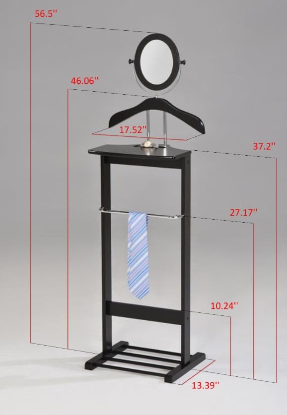 KB Designs - Black Wood Suit & Tie Freestanding Valet Stand, Clothing Organizer Rack