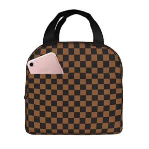 ayvcxui brown and black plaid race checkered flag lunch tote reusable lunch bag insulated lunch box for students work outdoor travel picnicthermal portable bento box handbags tote