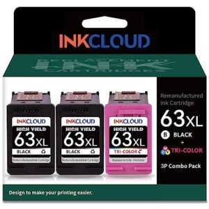 3pack remanufactured ink cartridge 63xl xxl higher yield compatible with hp 63 for hp officejet 3830 5255 5258 envy 4520 4512 4513 deskjet 1112 1110 3630 3632 3634 2130 printer, 2 black, 1 tri-color