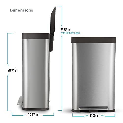 Home Zone Living 18.5 Gallon Kitchen Trash Can, Tall Stainless Steel Liner-Free Body, 70 Liter Capacity, Gen 1