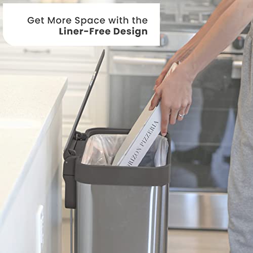 Home Zone Living 18.5 Gallon Kitchen Trash Can, Tall Stainless Steel Liner-Free Body, 70 Liter Capacity, Gen 1