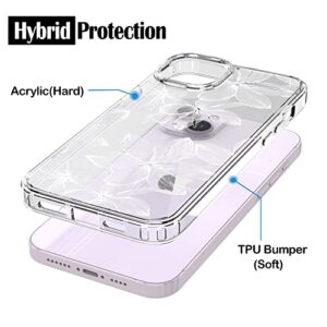RANZ iPhone 14 Case, Anti-Scratch Shockproof Series Clear Hard PC + TPU Bumper Protective Cover Case for iPhone 14 (6.1") - White Flower