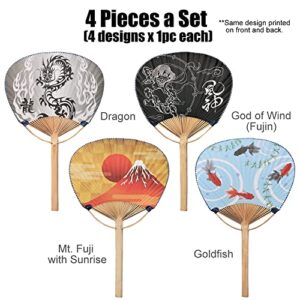 Terra Distribution Japanese Fan [ Designed in Japan ] 4 Pieces Set [ for Decorative Folding Fan/Folding Hand Fan/Chinese Fan/Bamboo Fan/Clack Fan/Rave Fan Lovers ]