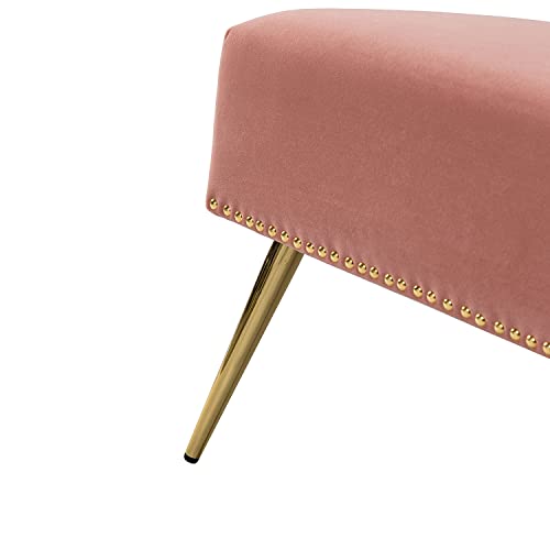 HULALA HOME Mid-Century Velvet Upholstered Loveseat Sofa Armless, Modern Loveseat Couch with Golden Metal Legs, Living Room Tufted Velvet 2 Seater Sofa Chairs for Apartment Small Spaces（Pink）