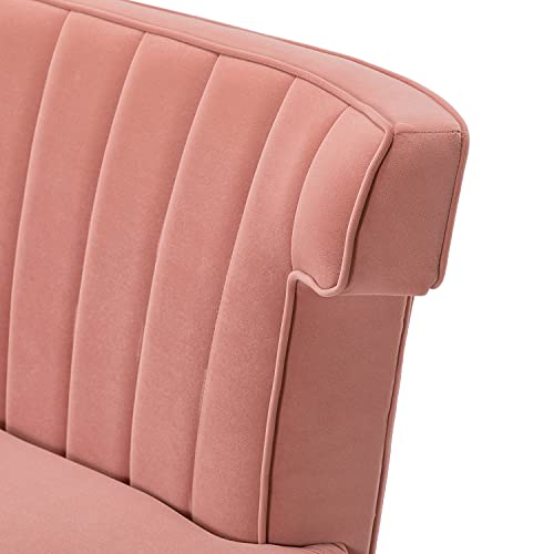 HULALA HOME Mid-Century Velvet Upholstered Loveseat Sofa Armless, Modern Loveseat Couch with Golden Metal Legs, Living Room Tufted Velvet 2 Seater Sofa Chairs for Apartment Small Spaces（Pink）