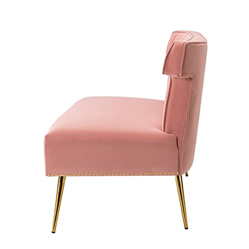 HULALA HOME Mid-Century Velvet Upholstered Loveseat Sofa Armless, Modern Loveseat Couch with Golden Metal Legs, Living Room Tufted Velvet 2 Seater Sofa Chairs for Apartment Small Spaces（Pink）