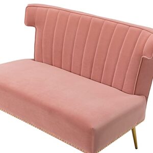 HULALA HOME Mid-Century Velvet Upholstered Loveseat Sofa Armless, Modern Loveseat Couch with Golden Metal Legs, Living Room Tufted Velvet 2 Seater Sofa Chairs for Apartment Small Spaces（Pink）