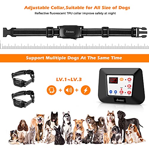 Aweec Wireless Dog Fence System, 2023 Electric Fence for Dog & Training Collar with Remote, Wireless Dog Collar Boundary Containment System, Adjustable Range Sizes, Suitable for All Dogs (for 2 Dogs)