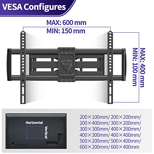 TV Wall Mount for 42-75 inch TVs, Universal Swivel TV Mount Bracket Hold up to 100 lbs., Tilt TV Bracket for LED LCD OLED, 4K Flat or Curved Screen Max VESA 600x400, Fit up to 16” Wood Studs