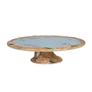fitz and floyd toulouse footed cakeplate serve platter, 11.25 inch, blue