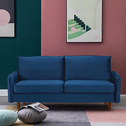 Loveseat Sofa, 68.8 " Modern Velvet Loveseat for Living Room with High-Density Foam Cushion Comfy Futon Couch with Spacious Seat Solid Wood Legs Recliner Couch Accent Sofa for Bedroom, Office (Blue)