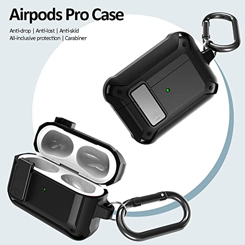 Duo Shield Case Compatible with Airpods Pro with Secure Lock and Keychian Hook Slim Two Piece Snap On Case with Lock Black American Flag