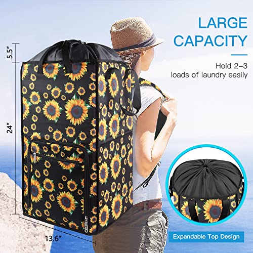 Bukere Laundry Hamper, Extra Large 2 in 1 Laundry Backpack Bag for College Students Dorm Essentials, Adjustable Shoulder Straps, Freestanding Laundry Basket for Apartment, Laundromat, Travel